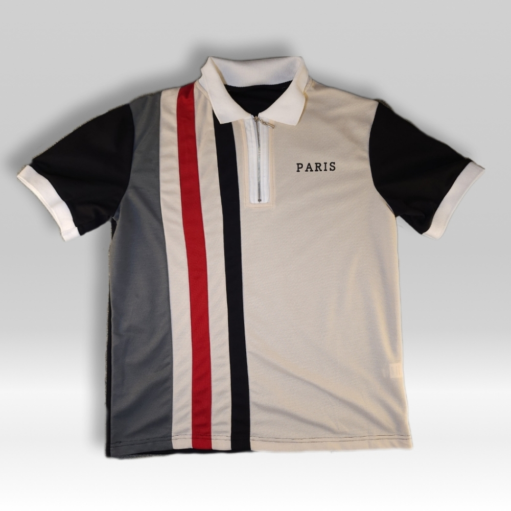 Men Cut And Sew Letter Graphic Quarter Zip Polo Shirt